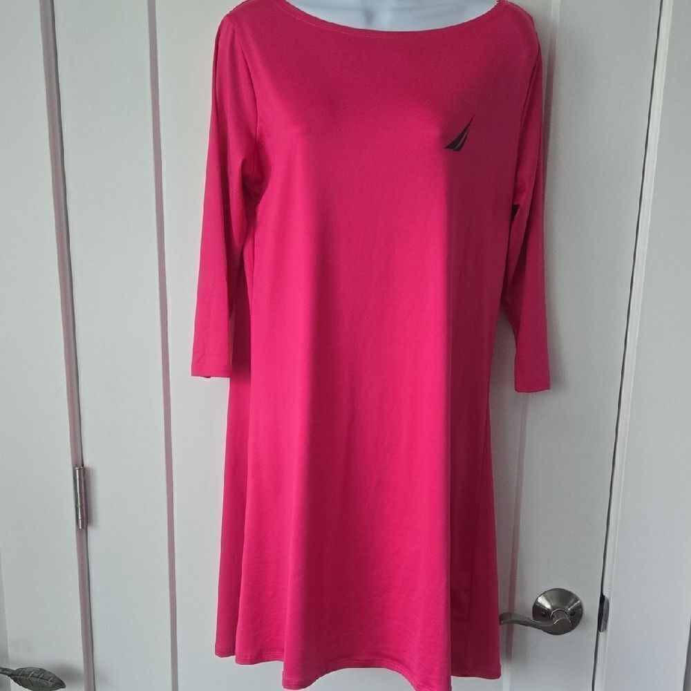 Nautica Pink A-Line‎ Dress with Bateau Neckline and 3/4 Sleeves